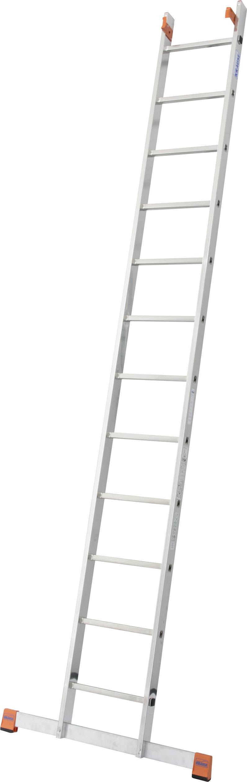 Dolga bela lestev z oranžnimi oprijemi za noge je rahlo nagnjena.