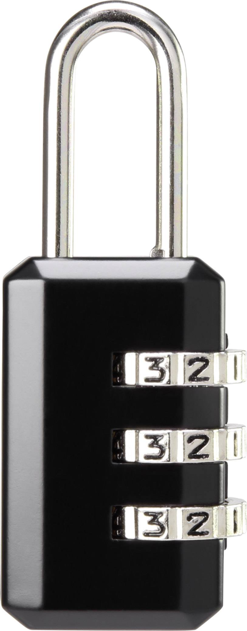 Črna viseča ključavnica s številčno kodo, vse številke nastavljene na '3'.