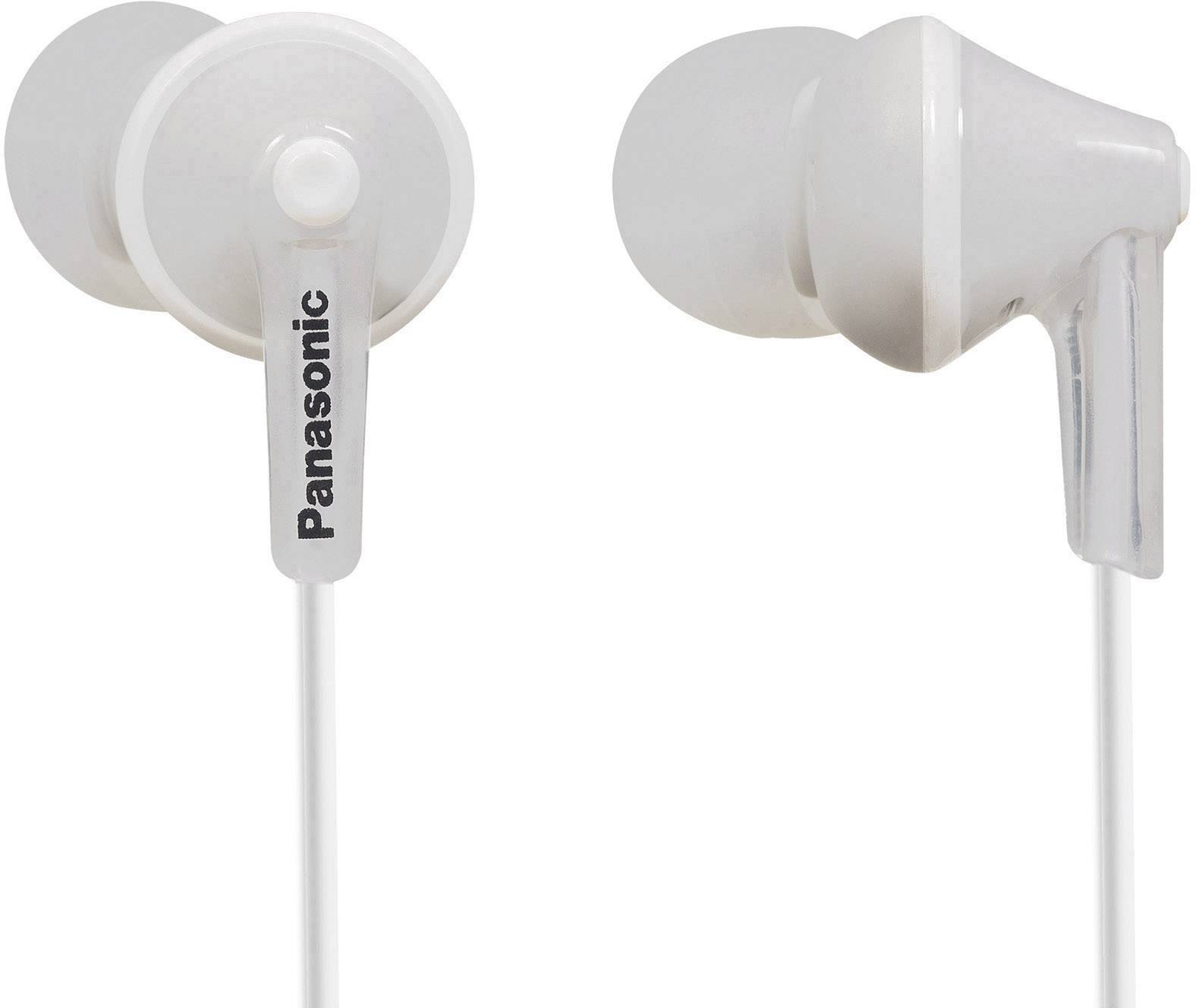 Beli vložni slušalki z blagovno znamko 'Panasonic' ob strani.