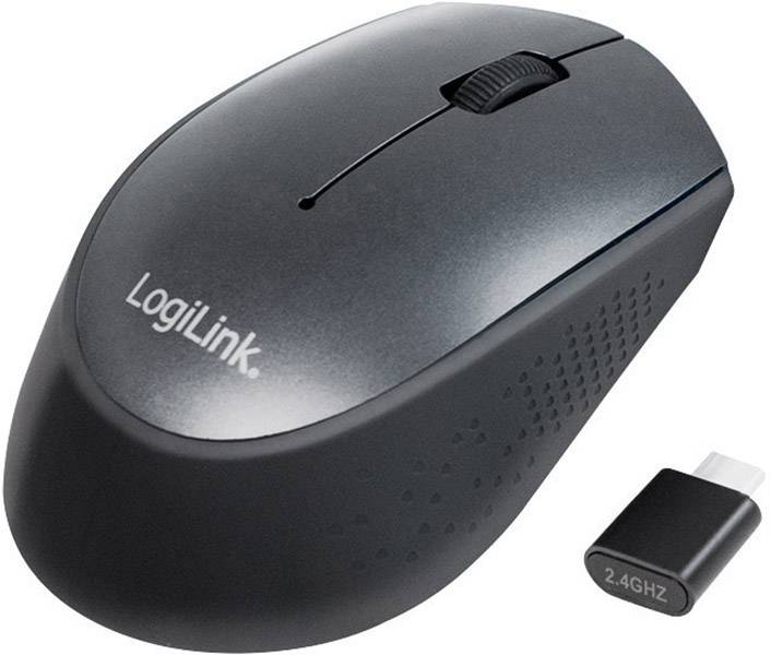 Brezžična črna računalniška miška znamke LogiLink z USB sprejemnikom.