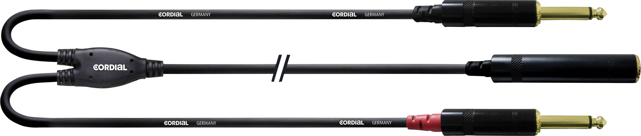 CORDIAL avdio kabel z dvema 6,3 mm jack priključkoma in enim 6,3 mm jack vtičem, primeren za avdio povezave.