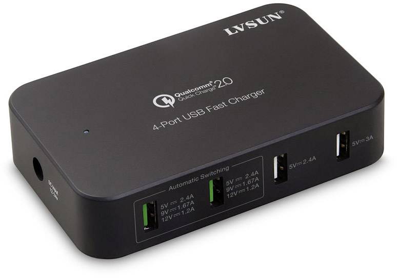LVSUN Smart 4-Port USB polnilna postaja 58 W 4x USB-A črna vtičnica, osebno vozilo, toprednjio vozilo Qualcomm Quick Charge 2.0