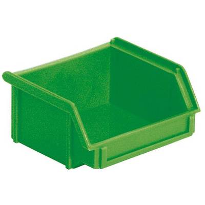 Zelena plastična škatla za shranjevanje z odprtim sprednjim delom, namenjena shranjevanju in enostavnemu dostopu do majhnih predmetov.