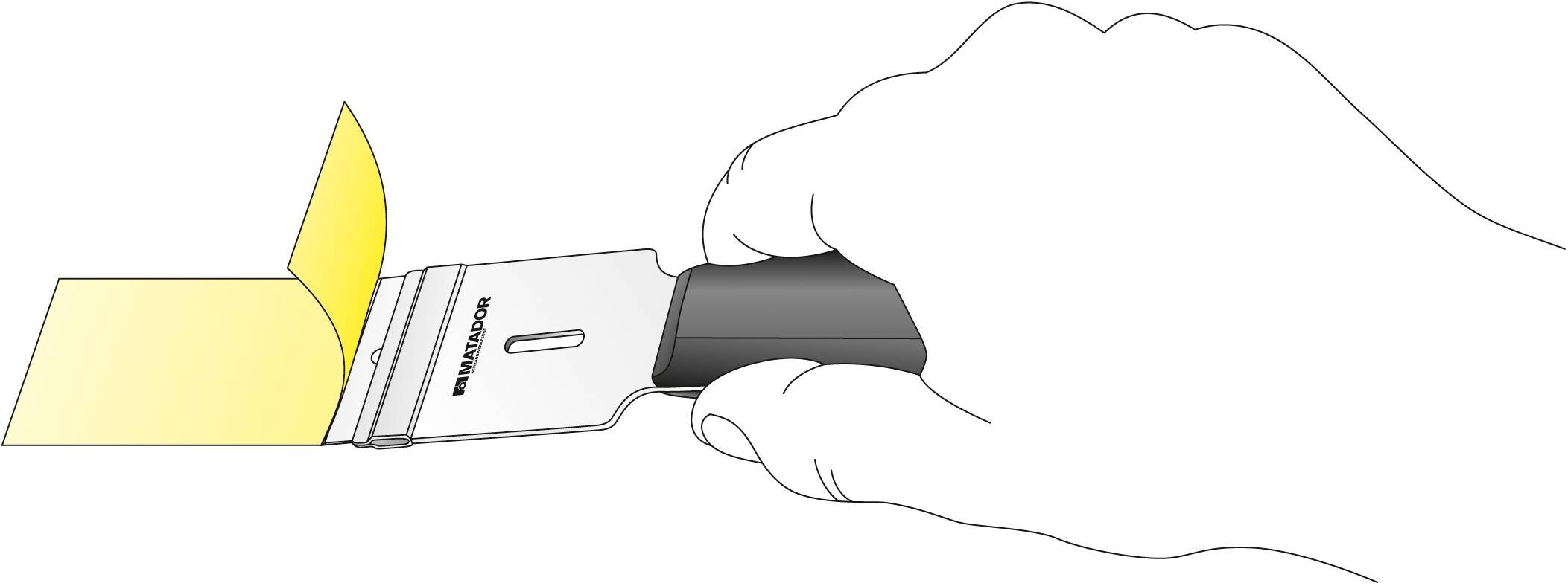 Ena roka drži strgalo pod kotom na površini.