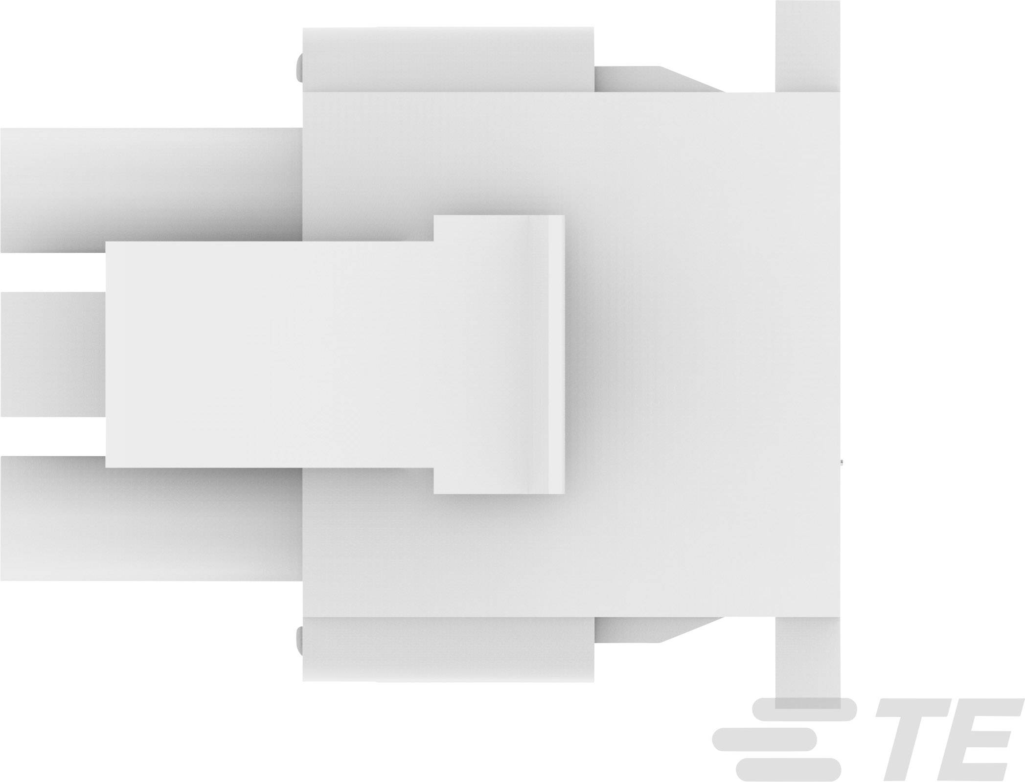 Kvadratni, abstrakten 3D-objekt v beli barvi z izstopajočimi koti in napisom logotipa 'TE' spodaj desno.
