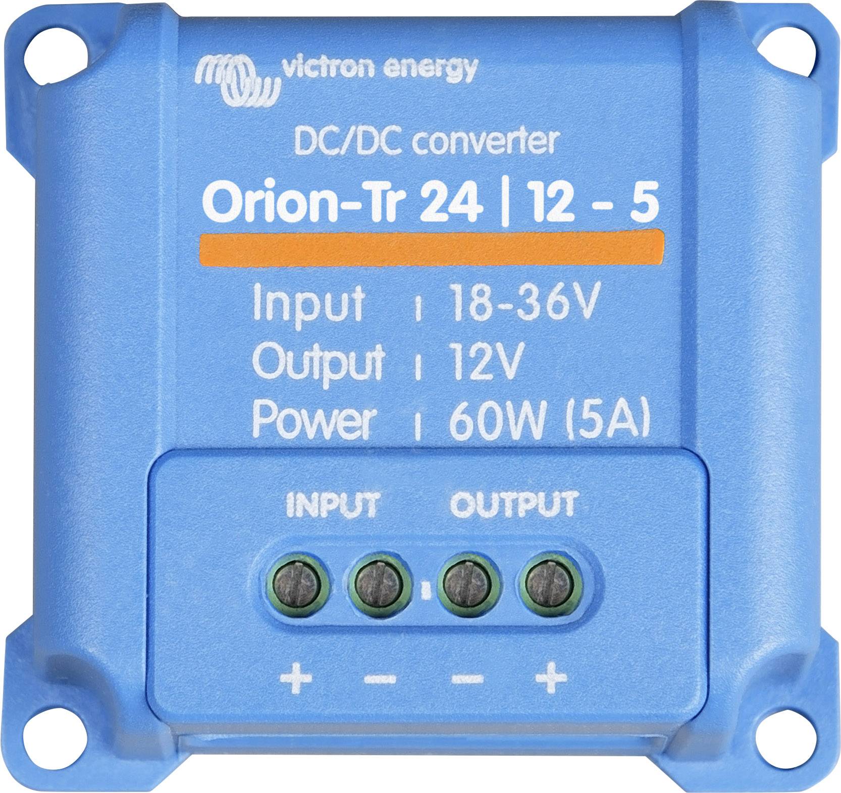 Moder DC/DC-pretvornik z oznako 'Orion-Tr 24 | 12 - 5' podjetja Victron Energy. Vhod: 18-36V, izhod: 12V, moč: 60W (5A).