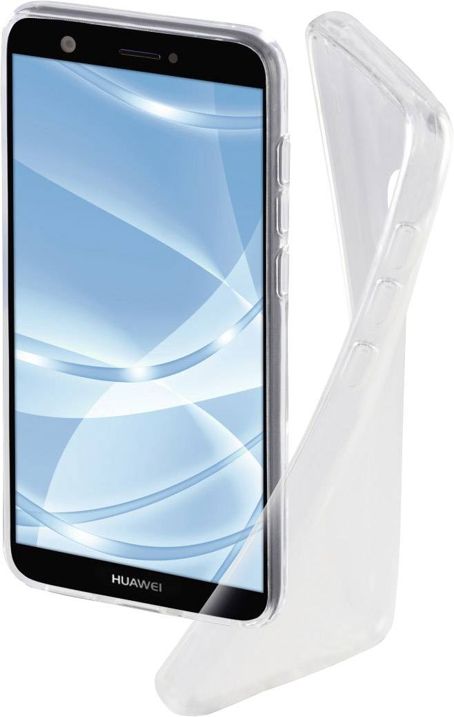 Huawei pametni telefon z modrim zaslonom v prozornem ovitku. Dizajn ovitka prikazuje fleksibilno prileganje.