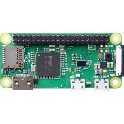 Raspberry Pi Zero z priključki za HDMI, USB in GPIO. Glavni čip in pomnilnik sta nameščena na sredini tiskanega vezja.