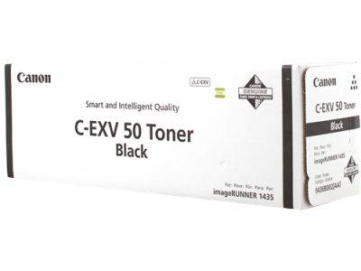 Paket Canon tonerja C-EXV 50 v črni barvi, primeren za imageRUNNER 1435, z napisom 'Smart and Intelligent Quality'.