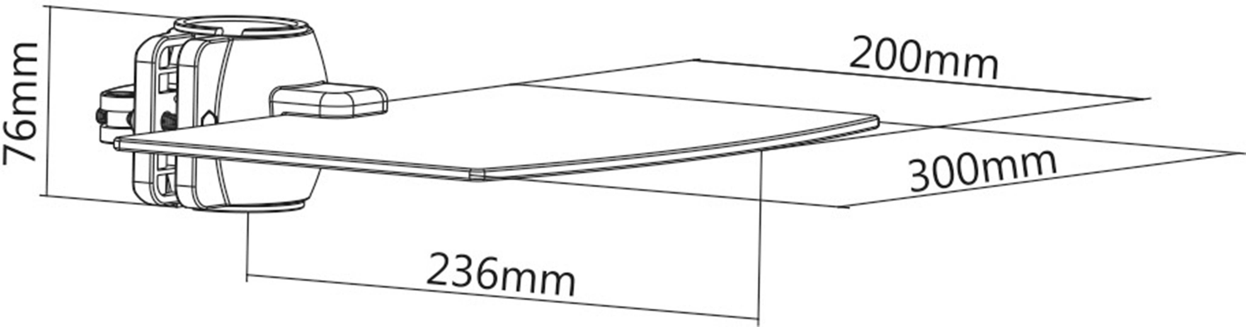 Tehnični načrt nosilca z merami: 236 mm širina, 76 mm višina, z izstopajočim delom 200 mm in celotno globino 300 mm.