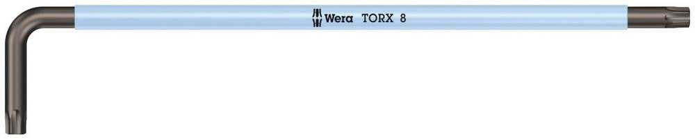 Moder kotni vijačnik Wera, tipa Torx 8, z ukrivljeno glavo za privijanje ali odvijanje Torx vijakov.