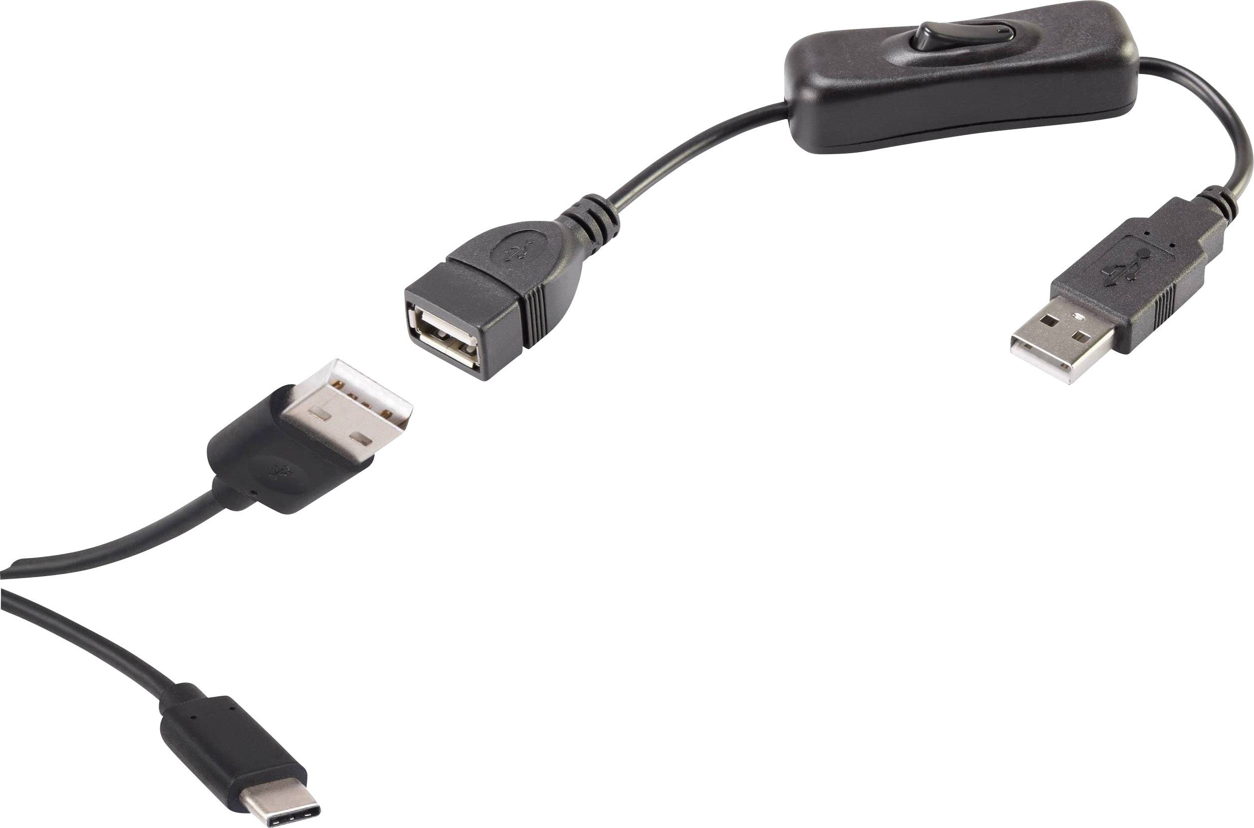 Renkforce USB kabel USB 2.0 USB-A vtič, USB-C® vtič 1.25 m črna vklj. stikalo za vklop/izklop, pozlačeni konektorji RF-3346624