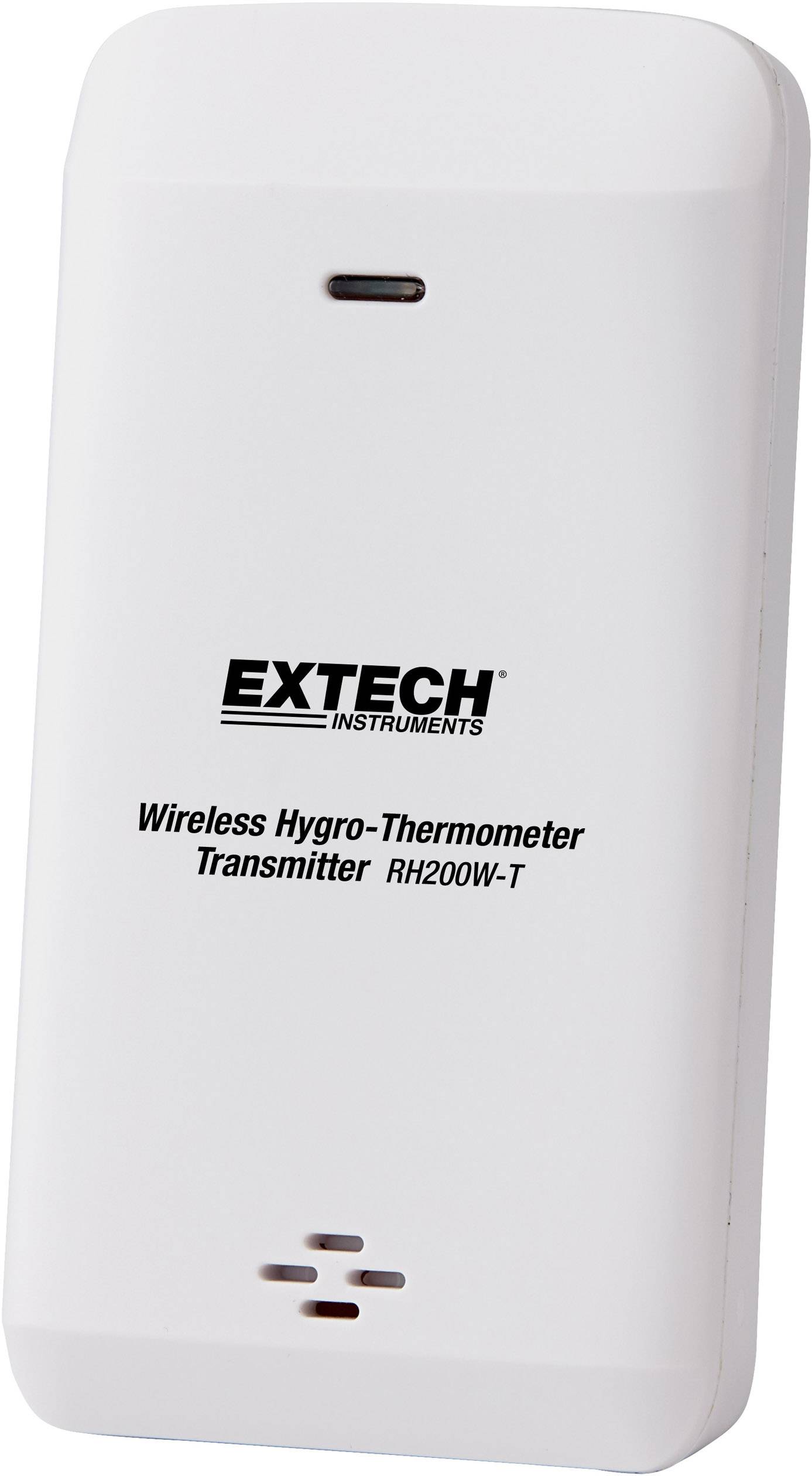 Bel brezžični oddajnik znamke Extech za merjenje temperature in vlažnosti, model RH200W-T, z minimalistično zasnovo.