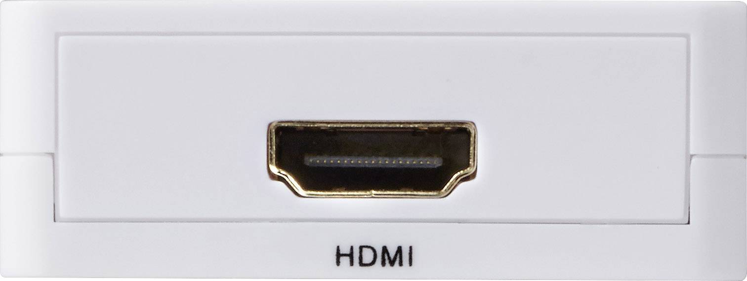 HDMI priključek na beli napravi, primeren za prenos avdio in video signalov med napravami, kot so računalniki in televizorji.