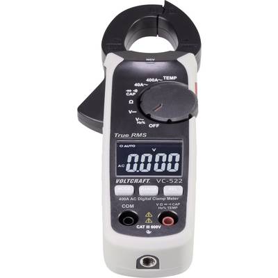 Digitalni klešči multimeter prikazuje '0.000' na zaslonu. Primeren je za merjenje električne jakosti in temperature.