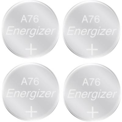 Štiri zložene gumbaste baterije z napisom 'A76 Energizer +'.