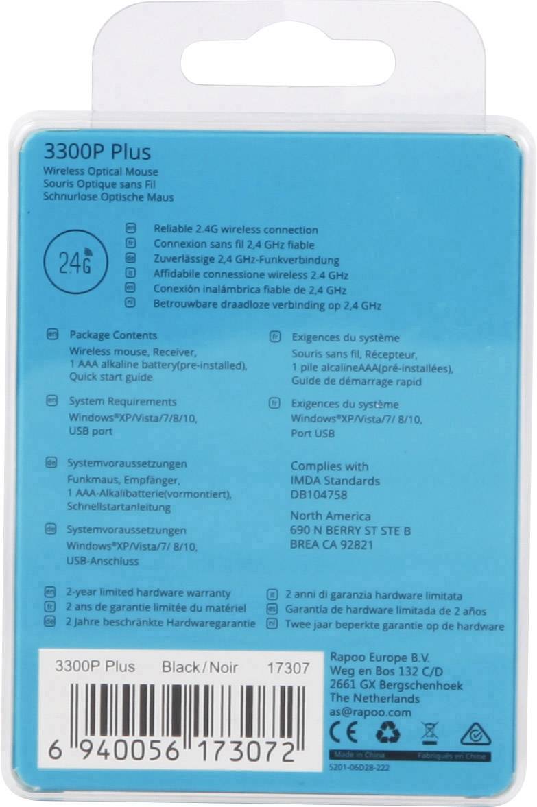 Rapoo 3300P+ miška brezžično optični črna 1000 dpi vgrajen kolešček-3