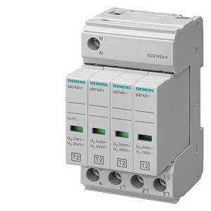 Naprava za zaščito pred preobremenitvijo napetosti podjetja Siemens z zelenimi indikatorji stanja, primerna za omrežno napetost 240 V. Modularna zasnova, namenjena elektroinštalacijam.