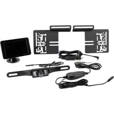 Deli sistema vzvratne kamere: monitor, dva nosilca, električna napeljava, vzvratna kamera z LED-lučmi za avtomobile.