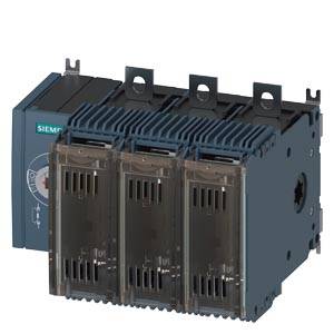 Tristični Siemensov preklopni odklopnik v sivi barvi z črnimi poudarki, primeren za industrijsko uporabo pri uravnavanju električne energije.