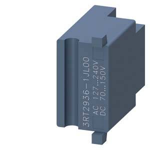 Modri električni element, ki služi kot kontaktni blok za kontaktor. Napis: '3RT2936-1JL00 AC 127-240V DC 70-150V'.
