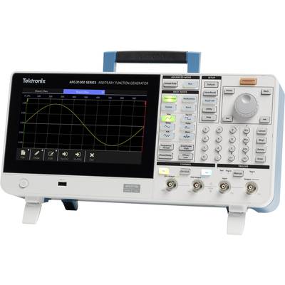Generator funkcij z digitalnim zaslonom prikazuje sinusno valovanje. Različne tipke in regulatorji so vidni desno od zaslona.