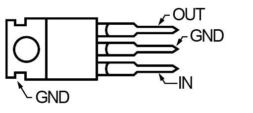 DiagramTripolnega elementa z oznakami: 'OUT', 'GND', 'IN' in 'GND'.