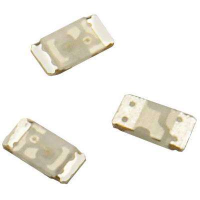 Tri majhne elektronske komponente, verjetno SMD-upori, na beli podlagi.
