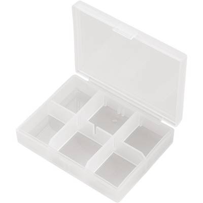 Prozorna plastična škatla s petimi prekati, odprtim pokrovom. Idealna za shranjevanje manjših predmetov ali nakita.
