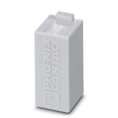Bel pravokoten plastični blok z napisom 'Phoenix Contact' v reliefnih črkah.