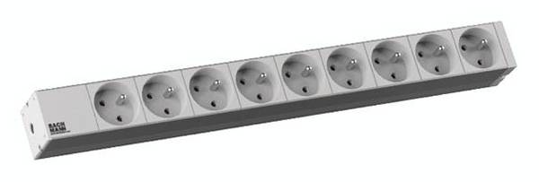 Bachmann 333.418 19 palec  razdelilna letev za omrežne omare  1 U vtičnica z zaščitnimi kontakti fiksna montaža  sivo-bela (RAL 7035), aluminijasto srebrna