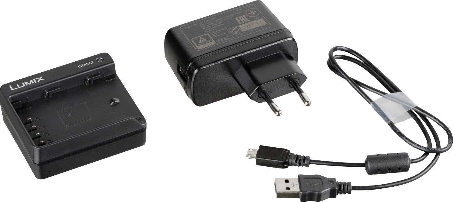 Komplet polnilca baterij z napajalnim polnilcem, omrežnim adapterjem in USB kablom. Primeren za fotoaparate Panasonic Lumix.
