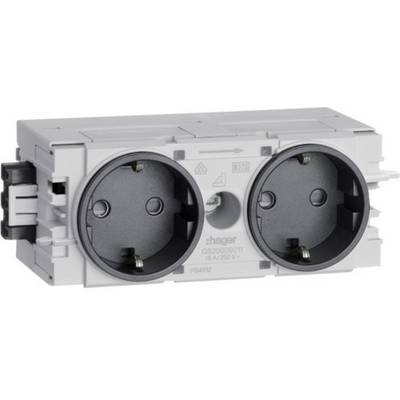 Dvojna vtičnica Hager z dvema okroglima priključkoma, primerna za 16 A in 250 V. Številka modela: GS302.