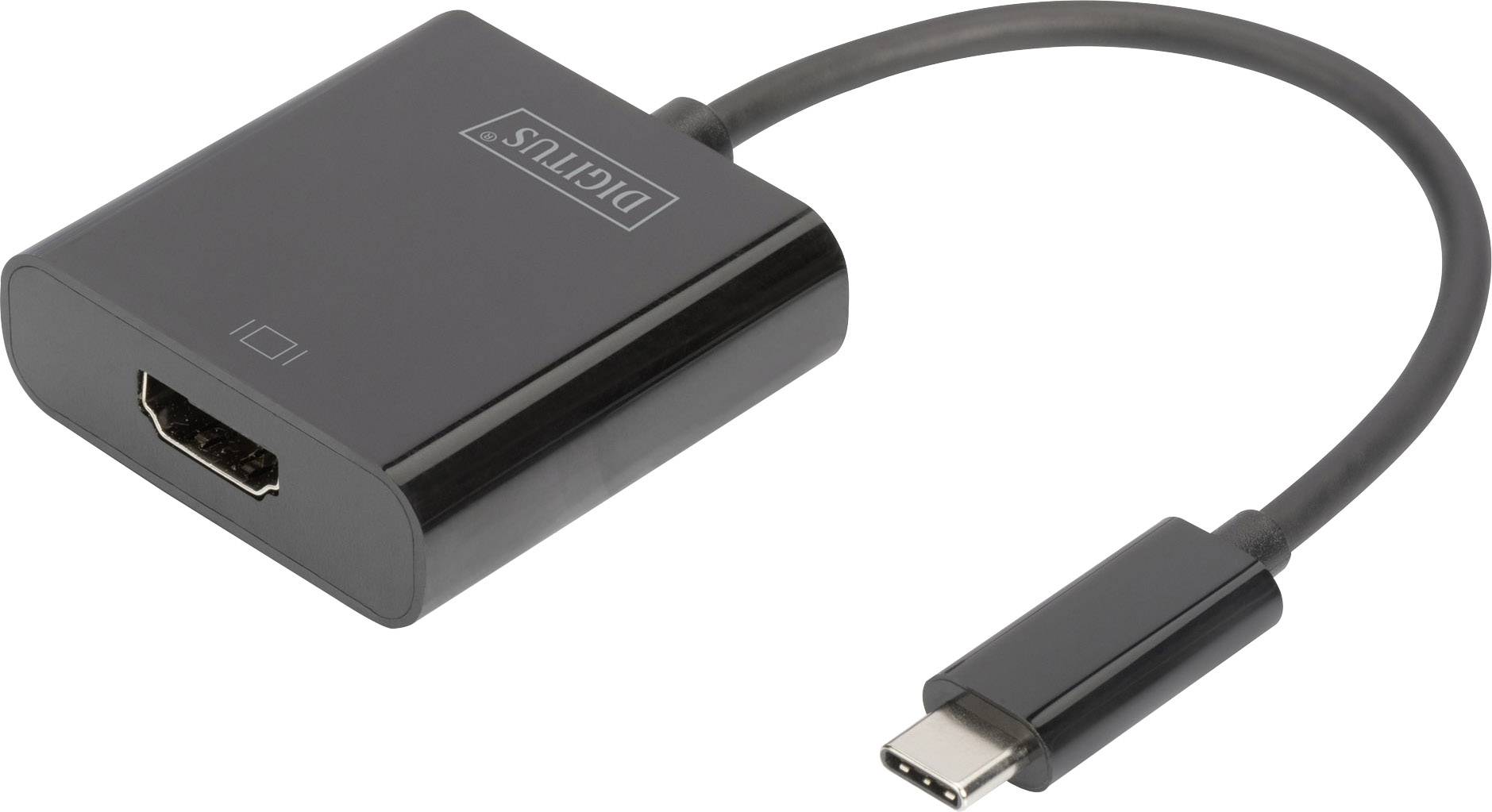 Črn adapter z HDMI priključkom in USB-C vtičem, primeren za povezovanje naprav z različnimi vmesniki.