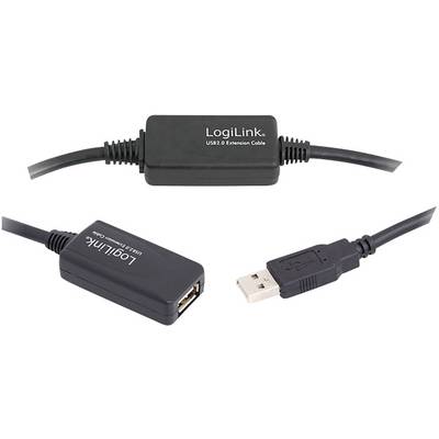 Podaljšek USB 2.0 podjetja LogiLink, črne barve, z moškim in ženskim priključkom. Idealen za podaljšanje dosega USB-povezave.