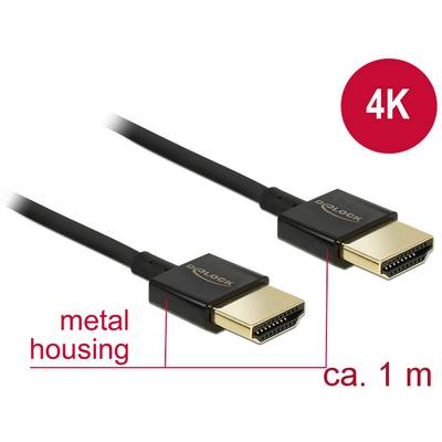 Delock HDMI priključni kabel HDMI-A  vtič, HDMI-A  vtič 1.00 m črna 84771 pozlačeni konektorji HDMI kabel