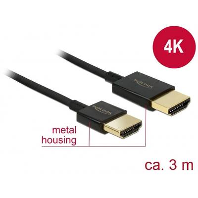 Delock HDMI priključni kabel HDMI-A  vtič, HDMI-A  vtič 3.00 m črna 84774 pozlačeni konektorji HDMI kabel