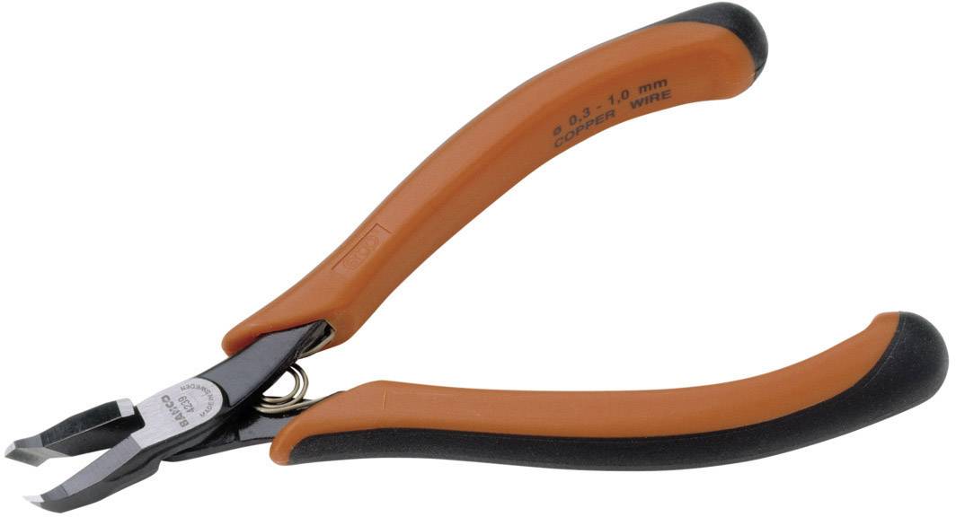 Oranžne in črne klešče za odstranjevanje izolacije na beli podlagi, primerne za žice debeline od 0,25 do 1,0 mm.