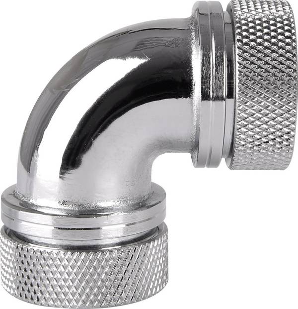 Thermaltake Pacific G1/4 PETG Tube 90-Degree Dual Compression 16mm OD – Chrome kotni priključek za vodno hlajenje