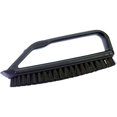 Črna ročna ščetka z ergonomskim ročajem in trdimi ščetinami. Primerna za čiščenje različnih površin.