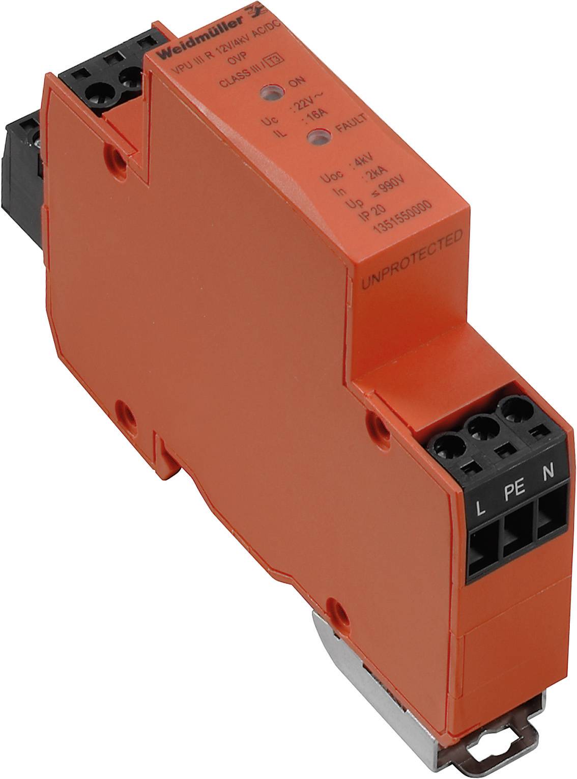 Odvodnik za prenapetostno zaščito za: razdelilno omaro Weidmüller VPU III R 12V/4kV 1351550000 2 kA