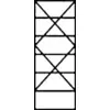 Diagram z navpično poravnanimi pravokotniki in diagonalnimi črtami, ki se prekrivajo in tvorijo geometrijske vzorce.