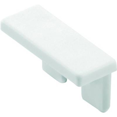 Pravokoten, bel plastičen ročaj v minimalistični zasnovi za pritrditev na pohištvene elemente.