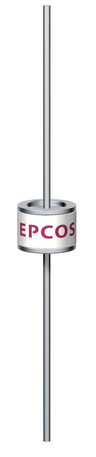 Srebrnosiv valjasti komponenti EPCOS z dvema izstopajočima žicama; uporabljen v elektronskih vezjih.
