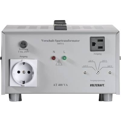 Prednapetostni transformator z vtičnicami in kontrolnimi lučkami za napetostni izhod 115V, 230V ali 240V. Blagovna znamka: Voltcraft.