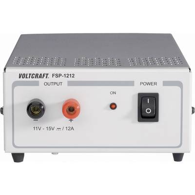 Napajalnik, model 'Voltcraft FSP-1212', z stikali in priključki za napajanje z napetostjo 11-15V in tokom do 12A.