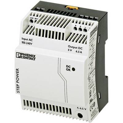 Napajalnik podjetja Phoenix Contact. Ima AC vhodno napetost 100-240V in DC izhod 5V, 6,5A.