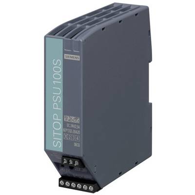 Siemens SITOP PSU100S, sivo pravokotno napajanje z modrim napisom. Ponuja enosmerni (DC) izhod 24V/2,5A.