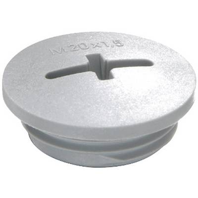 Okrogel siv plastični čep z zarezo in napisom 'M20x1,5' na zgornji strani, primeren za tesnenje odprtin.