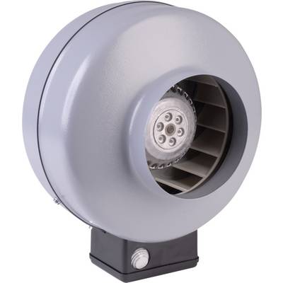 Siv, okrogel ventilator s črno osnovo, prikazuje ventilatorsko kolo.